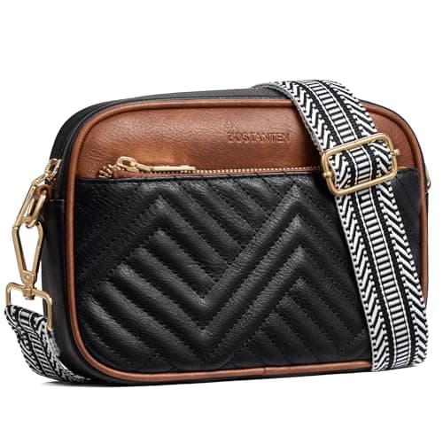 BOSTANTEN Quilted Crossbody Bags for Women Vegan Leather Purses Small Shoulder Handbags with RFID Blocking, Black with Brown - Image 1