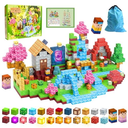 HEJIHUI 300 PCS Magnetic Building Blocks with Light Cube - STEM Educational Toys with Storage Bag for Kids 3+ (Village Theme) - Image 1