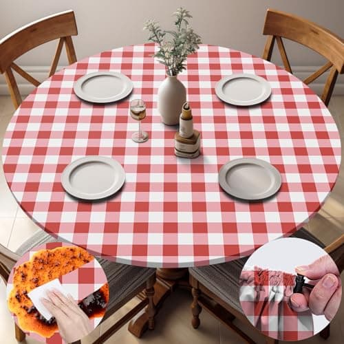 opstellen Fitted Round Tablecloth Non Slip Table Cloth Vinyl Inside Outside Circle Cover for 36-44" Tables Dining Kitchen Family Festival Kit Gifts Summer Fall Patio Picnic Glamping Vacation Equipment - Image 1