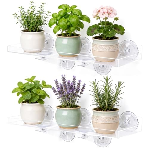 Leafory 2PCS Window Plant Shelves, 15.7 X 5.9inch Clear Acrylic Floating Shelf Strong Suction Cup Plant Holder with Bracket, Window Sill Extender for Plants Indoor Pots - Image 1