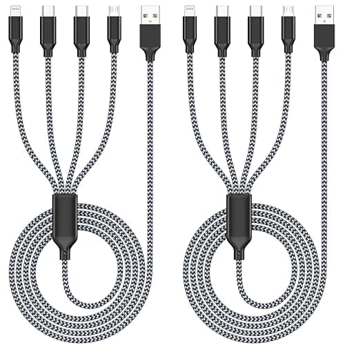 HYXing Multi Charging Cable 4ft 2Pack, 4 in 1 Charging Cable Nylon Braided Lightning iPhone Charger,Universal Charger Phone Cord with Type-C,Micro USB,IP Port for iPhone17-5/Android -Black Grey - Image 1