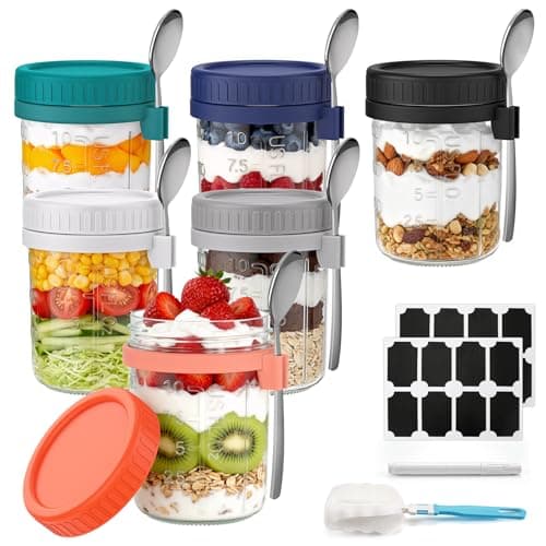 Cozyverge 6 Pack Overnight Oats Containers with Lids and Spoons, 16 oz Airtight Oatmeal Container with Measurement Marks, Overnight Oats Jars for Cereal Fruit Vegetable Milk Salad Yogurt Meal Prep - Image 1