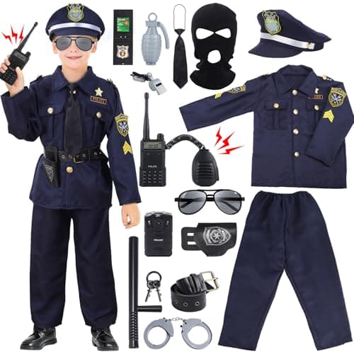 Skirfy 16PCS Police Officer Costume for Boys,Police Costume for Kids,16PCS Cop Toys with Uniform,Boy Toys,Kids Halloween Costumes Role Play Kit(Size M) - Image 1