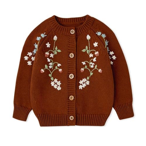 Simplee kids Baby Sweater Toddler Girls Cardigan Sweater Embroidered Strawberry Knit Sweater Red 3M 6M - Image 1