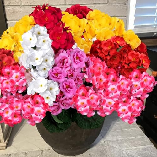 BSMYBO 6PCS Artificial Geraniums Outdoor Flowers, Faux Geraniums Artificial Flowers Plants Outdoor UV Resistant Plants, Realistic Silk Flowers for Cemetery, Front Porch Decor(Mix Color) - Image 1