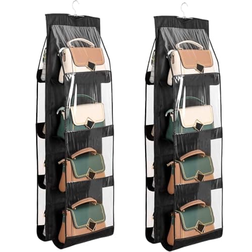 ZB.soar Handbag Purse Organizer, Enlarged 8 Pockets Upgrade Dust Proof Purse Organizer Closet,Washable Wardrobe Closet Storager (2 Black) - Image 1