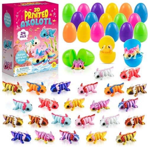 Easter Basket Stuffers - Easter Basket Essentials - 24 Pack Prefilled Easter Eggs Filled with 3D Printed Axolotl Toys - Mini Animal Fidget Figures Easter Gifts for Toddlers Boys Girls - Image 1