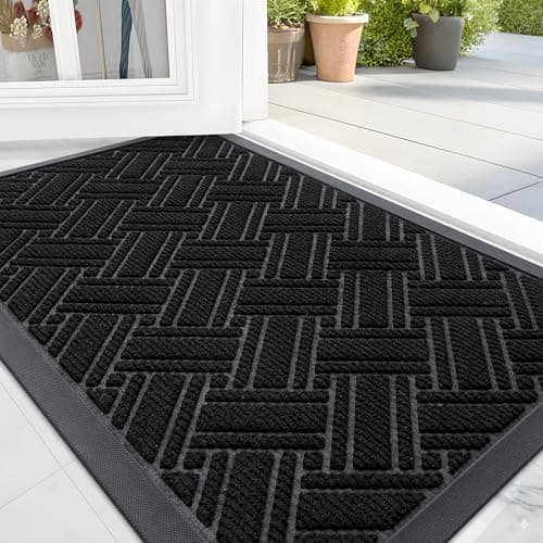 OLANLY Indoor Outdoor Mat, Sturdy Natural Rubber Floor Mat, Non Slip Low Profile Waterproof Doormat, and Stain Front Door Mats, Easy Clean Patio Entrance Mat, 36''x24'', Black - Image 1