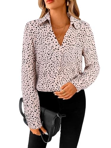 SOFIA'S CHOICE Polka Dot Shirt for Women Long Sleeve Dressy Blouse Work Business Fall Outfits Polka Dot Khaki X-Large - Image 1