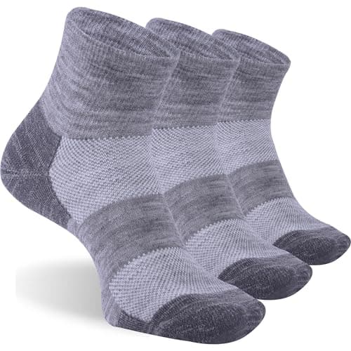 RTZAT Men's Women's 90% Merino Wool Ankle Athletic Business Casual Running Moisture Wicking Arch Support Thin Wool Socks, Ash Grey, X-Large, 3 Pairs - Image 1