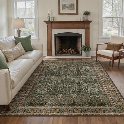 Bavni Area Rugs for Living Room, 5x7 Area Rugs Non-Slip Washable,Ultra-Thin Aesthetic Boho Rug for Bedroom Dinning Room Office, Dark Green/Multi - Image 1