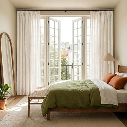 NICETOWN Pinch Pleated 90 inch Ivory Curtains for Bedroom, Thick Flax Linen Blend Semi Sheer Privacy with Light Filtering Drapes Window Treatments for Living Room, W40 x L90, 2 Panels - Image 1