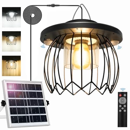 Teilybao Solar Pendant Lights for Outdoor and Indoor,Solar Powered Shed Light, Motion Sensor, Remote Operated, 5 Mode Options, Warm & Cool White, Waterproof for Garage, Patio, Garden, Barn