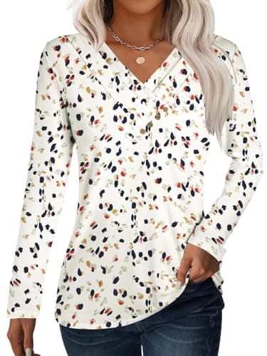 GKBK Women Long Sleeve Tunic Tops for Leggings V Neck Button Loose T Shirts 2026 Dressy Business Casual Blouse Pullover Sweatshirt Work Cute Trendy Sweater Outfit Clothes Floral Beige M - Image 1