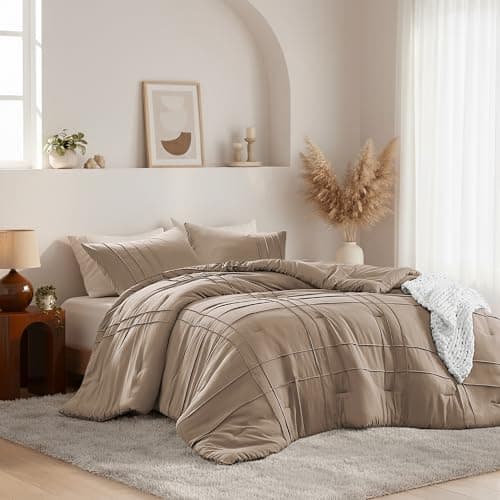 Regency Heights King Size Comforter Set Khaki, 3 Pieces Bedding Set, Ultra Soft Prewashed Bed Set, Pinch Pleat All Seasons Lightweight Comforter and Shams - Image 1
