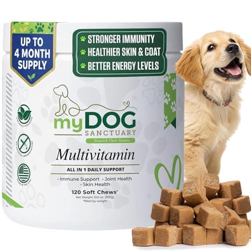 My Dog Sanctuary 14 in 1- Multivitamin for Dogs 120 Chews - Daily Support for Active & Aging Dogs Supplies/Vitamin A, D3, E, C, and B-Complex for Joint, Skin, Coat, Immune - Dog Multivitamin, Bacon - Image 1