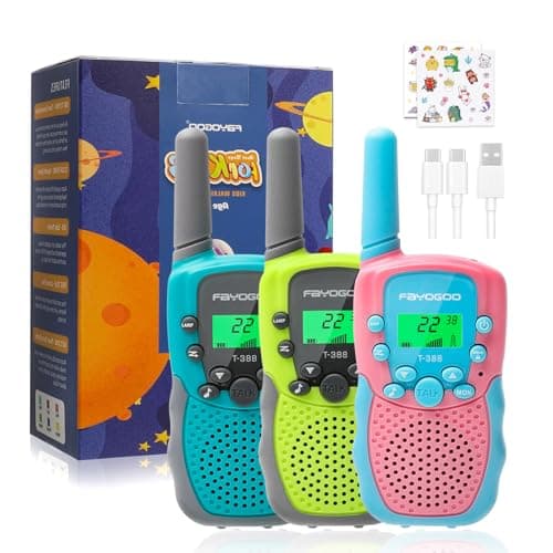 FAYOGOO 3 Pack Walkie Talkies for Kids Long Range 2 Miles,Rechargeable Kids Walkie Talkies with Flashlight,Built-in Battery,Toys Gifts for 3-12 Year Old Boys Girls, Christmas Birthday Gifts - Image 1