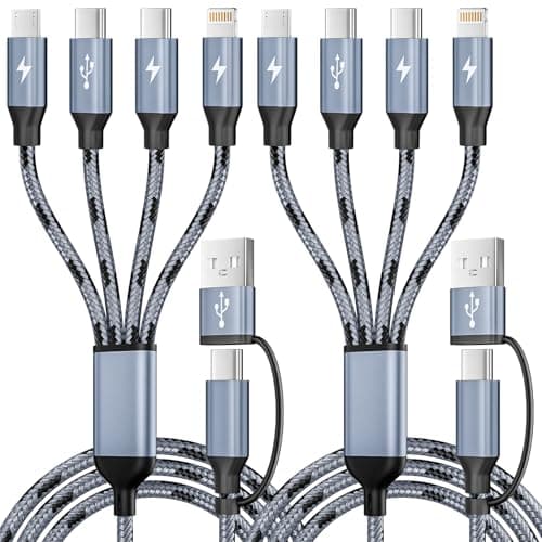 Firsting Travel Essentials 4 in 2 Multi Charging Cable, USB A/C Charging Cords with Dual Type-C/IP/Micro, Universal Phone Charger Cord Compatible with iPhone17-8/iPad/Android/Tablet/Car (2Packs 5FT) - Image 1