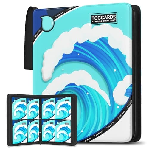 Trading Card Binder 4 Pocket,Card Binder 400 Pockets,Card Book Holder Cards with 50 Removable Sleeves,3-Ring Zip Design MTG/TCG/Sport Collectible Trading Card Albums Gifts for Boys and Girls(Water) - Image 1