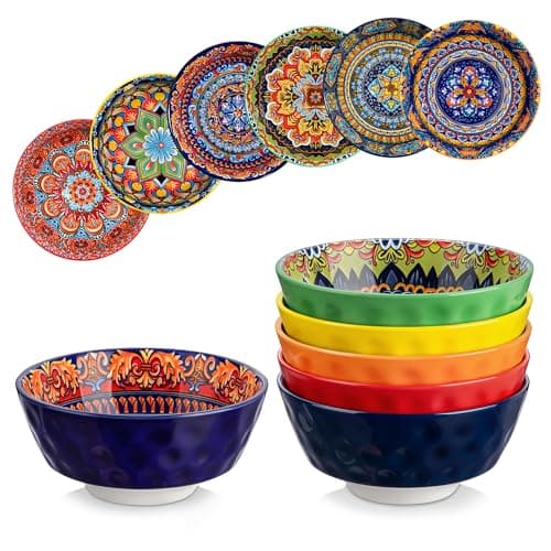 vancasso Boho Cereal Bowls Set of 6, 26 oz Ceramic Soup Bowls with Colorful Bohemian Pattern, Microwave & Dishwasher Safe Serving Bowls for Salad, Oatmeal, Pasta, KRVI Series - Image 1