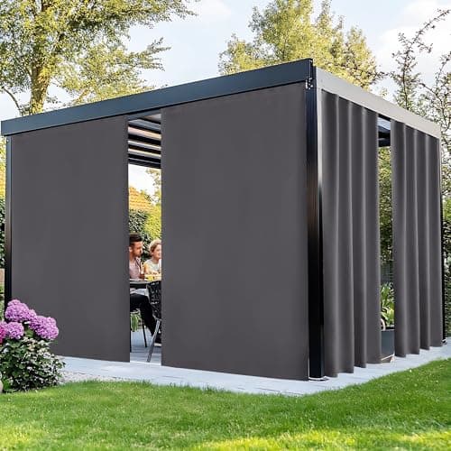 NICETOWN Fade Resistant Outdoor Curtains 2 Panels, Waterproof Patio Curtains with Sticky Back Top & Back Tab Bottom with Free Rope, Windproof Sun Shades for Lanai/Porch, W66 x L84 in, Grey - Image 1