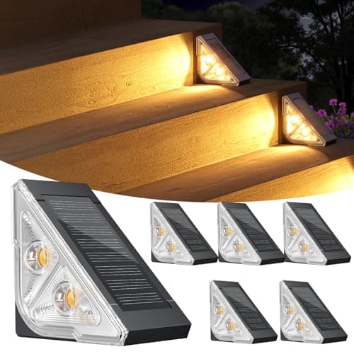 Ahaorigin Solar Step Lights for Outside, 6 Pack Bright LED Spot Lens Triangle Solar Stair Light Outdoor Waterproof, Outdoor Deck Lights for Yard Porch Patio Driveway Railing, Warm White - Image 1