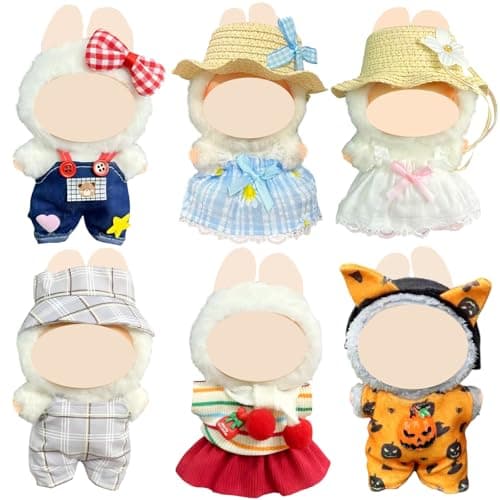 Ezcora 6 Sets Doll Clothes for 17cm Dolls, Fashion Outfit Collection with Hats & Accessories for 6.7 Inch Mini Doll, (No Dolls) (Casual Pastoral Style) - Image 1