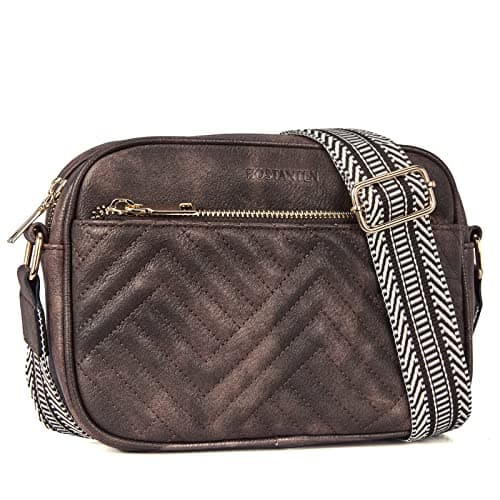BOSTANTEN Quilted Crossbody Bags for Women Vegan Leather Purses Small Shoulder Handbags with Wide Strap Coffee - Image 1