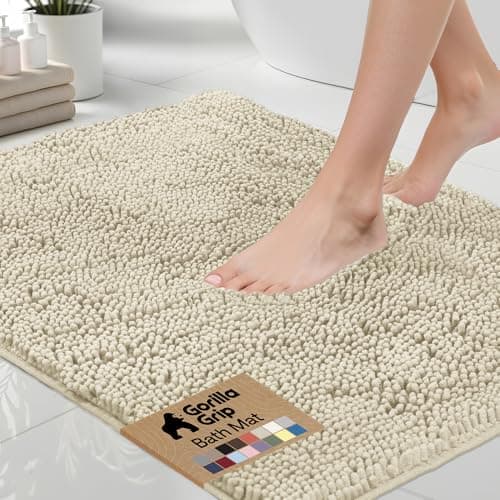 GORILLA GRIP Bath Rug Mat 60x24, Thick Absorbent Chenille, Quick Dry Microfiber Mats, Rubber Backing Washable Shower Floor Rugs, Bathmat Runner, US Designed Bathroom Home Decor Accessories Dusty Cloud - Image 1