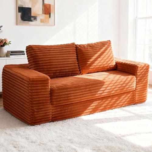 Kasunpul 62" Convertible Sofa Bed, 4 in 1 Folding Couch Bed with Corduroy Fabric & 2 Pillows, Pull Out Floor Couch for Living Room, Bedroom, Apartment (Brown) - Image 1