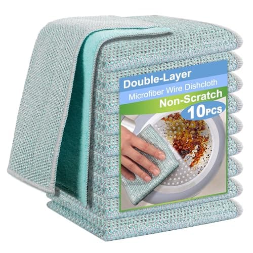 TIVERAIN 10pcs New Upgrade 2-Layer Microfiber Wire Dishcloth,Non-Scratch Wire Dishwashing Rags for Wet and Dry,Metal Scrubbers, Kitchen Miracle Cleaning Dish Rags for Cookware,Sinks, Dishes,Stove,Blue - Image 1