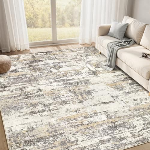 Jessibou Area Rugs for Living Room: 7x9 Abstract Washable Rug Modern Neutral Large Soft Stain Resistant Non-Slip Backing Machine Table for Bedroom Dining Room Indoor Home Office Carpet - Gold Brown - Image 1