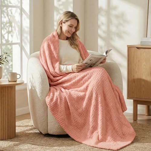 Buttery Soft Knit Throw Blanket 60x80 Pink for Bed or Couch, Reversible Heather Oversized Decorative Blanket, Lightweight Warm Microfiber Knitted Throw for Bedroom, Living Room, Cozy Gift - Image 1