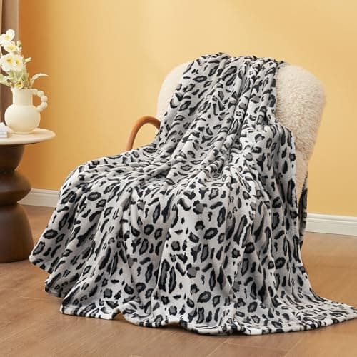 Cozy Bliss Leopard Print Fuzzy Throw Blanket for Bed & Couch, Thick Soft Warm Fleece Blankets for Room Decor, for Girls Kids Women Men, Snow Leopard, Grey 90"*108" - Image 1