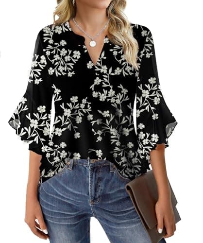 GKBK Womens 3/4 Sleeve Tops Dressy Casual Business Work Blouses Office Shirts Black L - Image 1