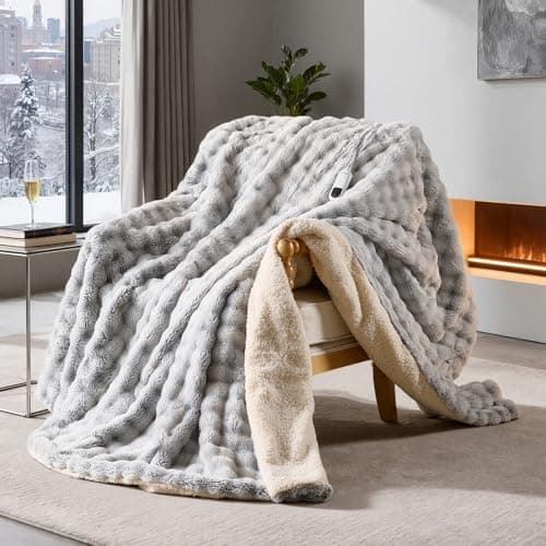 WOOMER Heated Blanket Full Size Electric Blanket 77"x 84", Rabbit Faux Fur Bubble with Soft Thick Sherpa Fast Heating Blanket, 10 Heating Levels&1-9H Auto Off, Over-Heat Protection, ETL Certification - Image 1