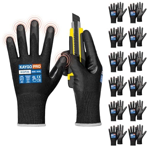 KAYGO 12 Pairs Cut Resistant Gloves PU Coated,Safety Work Gloves with Grip,Full Fingers Touchscreen, ANSI Cut Level A1, KGP26 - Image 1