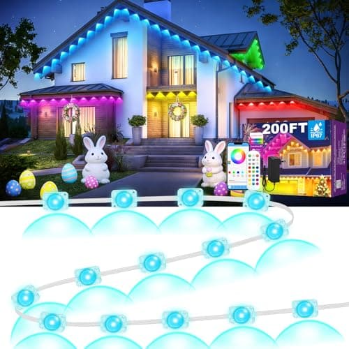 MUCCCUTE Permanent Outdoor Lights for Holidays Easter 200ft RGB House Light w/App & Remote Control Smart Rainbow LED IP67 Waterproof for New Year Christmas Roof Eaves Garden Décor All Year Around - Image 1