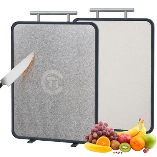 Titanium Cutting Board for Kitchen- Double Sided Cutting Board with Stand, Textured Food-Grade Pure Titanium Side for Chopping Meat, PP Side for Vegetables, Easy to Clean(14.5”×11”, 1 PC) - Image 1