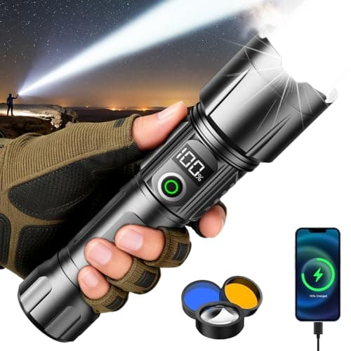 SKYFIRE Rechargeable Flashlights High Lumens with Ignition Lens&3 Color Lens Flash Light,3000 Lumens Super Bright Flashlight with 5 Modes& Zoomable,Tactical LED Flash Light for Outdoor,Home& Gift - Image 1