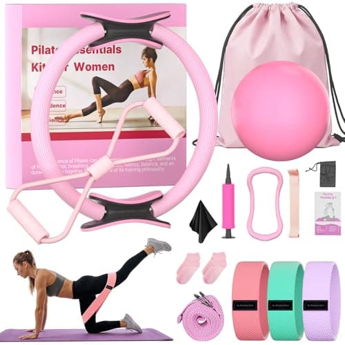 Binxalin 16 Pack Pilates Essentials Kit for Women, Home Pilates Equipment Ring and Ball Set, Fabric Booty Bands, Guide, Pilates Workout Kit for Starter at Gym Studio Travel - Image 1