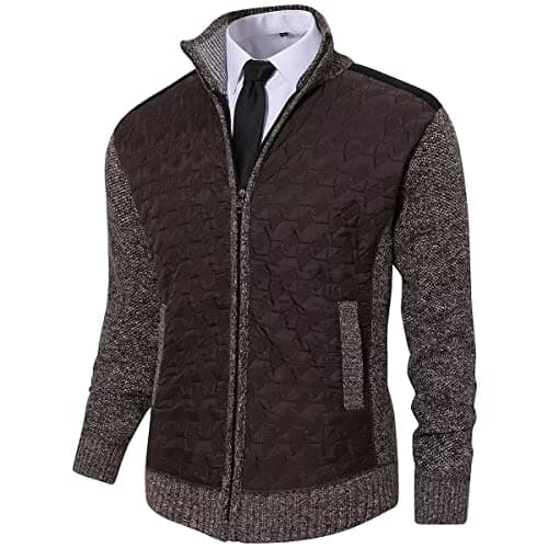 Msmsse Men’s Cardigan Sweater Zip Up Casual Business Knitted Cardigan for Men with Pockets Coffee XXL - Image 1