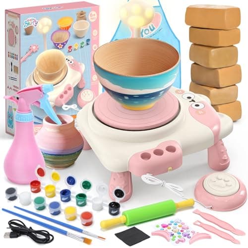 Skirfy Pottery Wheel for Kids Beginners with Light,Arts and Crafts for Kids Ages 8-12,Ceramic Wheel with Painting Kit, Adjustable Speed,Birthday Christmas Thanksgiving Gift for Girls Boys Age 6+ - Image 1