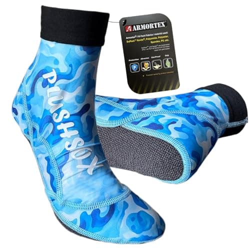 PLUSHSOX Sand Proof Beach Sport Socks with Kevlar Grip for Women Men - Ankle-Length Socks for Volleyball, Soccer, Paddleboarding, All-Day Comfort & Tournament Play, Blue Camouflage, 2XL - Image 1
