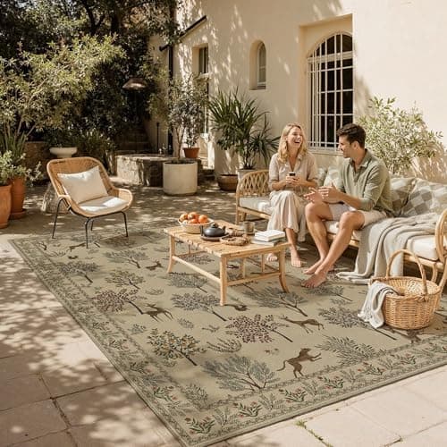 HUGEAR 8x10 Jute Outdoor Indoor Rug Washable Linen Textured Weave High Traffic Stain Resistant Non Slip Durable Carpet for Livingroom Patio Deck Balcony Courtyard (Animal, 8' x 10') - Image 1