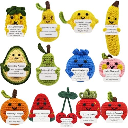 PoccroToys Positive Crochet Fruits - Easter Basket Stuffers for Teens, Toddler, Baby - Inspirational Birthday Employee Appreciation Gifts Bulk for Women, Girls, Friends, Coworker - Home Office Decor - Image 1