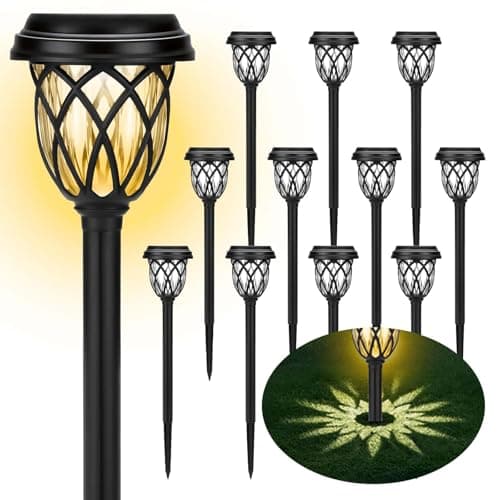 ruhotili Solar Lights Outdoor 12 Pack Solar Garden Lights Waterproof IP65 Solar Landscape Lights Solar Pathway Lights for Patio, Yard, Driveway Decoration (Warm White - Image 1