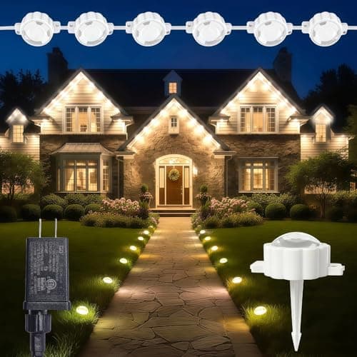 LightSeek Permanent Warm White Outdoor Lights - 54FT 36 LED Christmas String Lights for Eaves & In-Ground, 8 Modes via Built-in Button, IP67 Waterproof, Yard, Patio Lights - Image 1