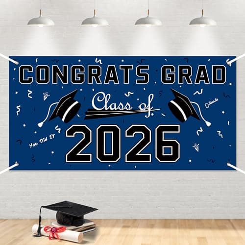 Graduation Decorations 2026 - Blue Polyester Graduation Backdrop - Graduation Party Decorations - Congrats Grad Banner - Graduation Decorations Class of 2026,Graduation Party Favors Supplies Yard Sign - Image 1