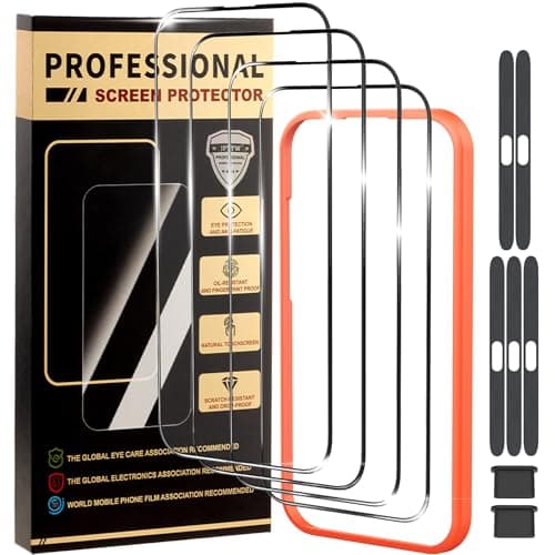 jpyyw 4 Pack for iPhone 15 Screen Protector HD Tempered Glass Film Optional, with Install Frame, 9H+ Hardness Shatterproof Scratch Resistant Durable - Image 1